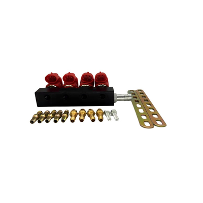 2 Ohm 4 Cylinder Red Coil LPG CNG Rail Injector Anti Korosi Untuk Kit Autogas